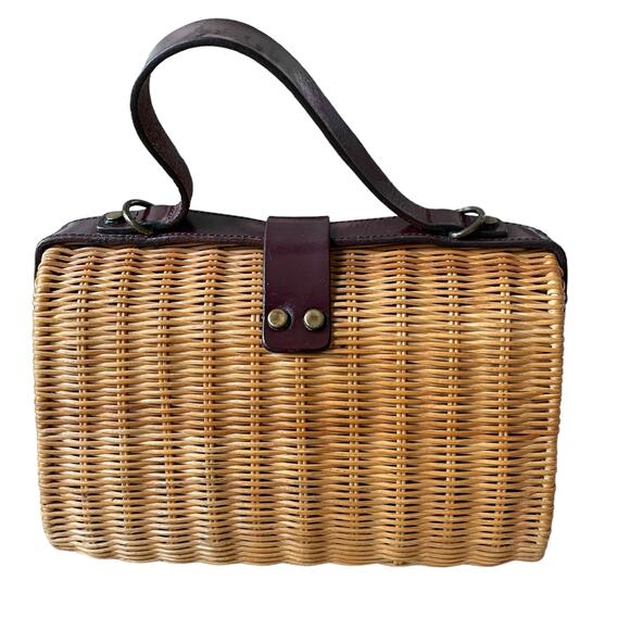 Vintage 60's 70's ETIENNE AIGNER Wicker Rattan Handbag with Leather Strap Brown - Picture 2 of 15